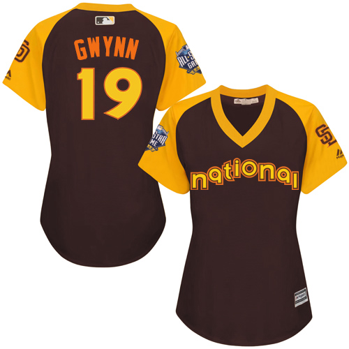 سليب هاي الخبر Padres #19 Tony Gwynn Brown Alternate Women's Stitched Baseball Jersey سليب هاي الخبر